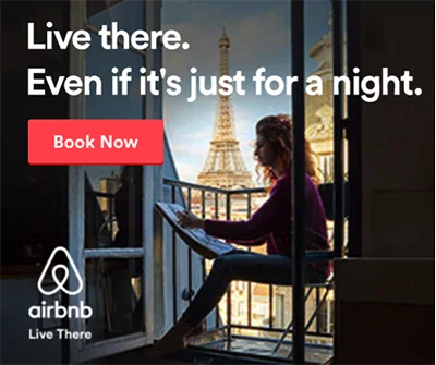 Airbnb display ad showing a traveller beside a window, with the headline Live there. Even if it's just for a night.