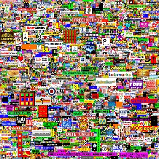 The Million Dollar Homepage in January 2021: a dense mosaic of small advertisements sold as pixels.